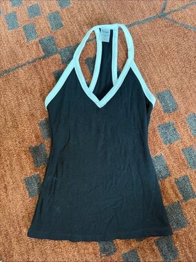 Ribbed Black Tank with Light Blue Trim